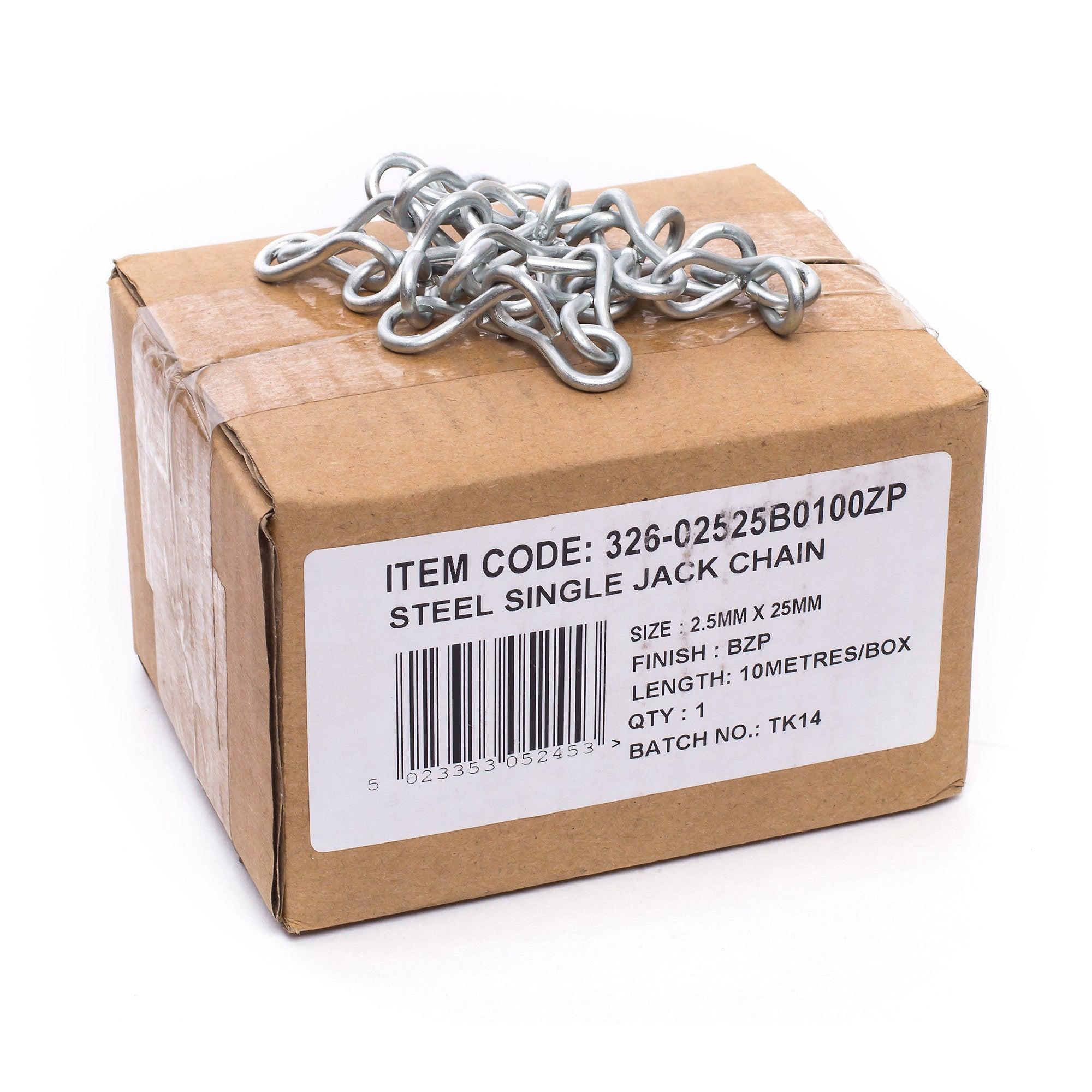 2.5x25mm Single Galvanised Steel Jack Chain -10m